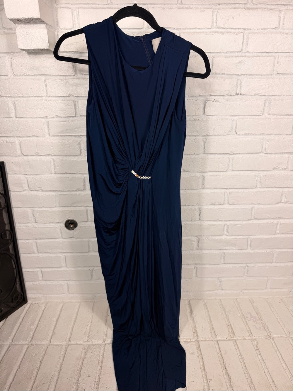 Jason Wu Navy Sleeveless Maxi Dress with Beaded‎ Accent